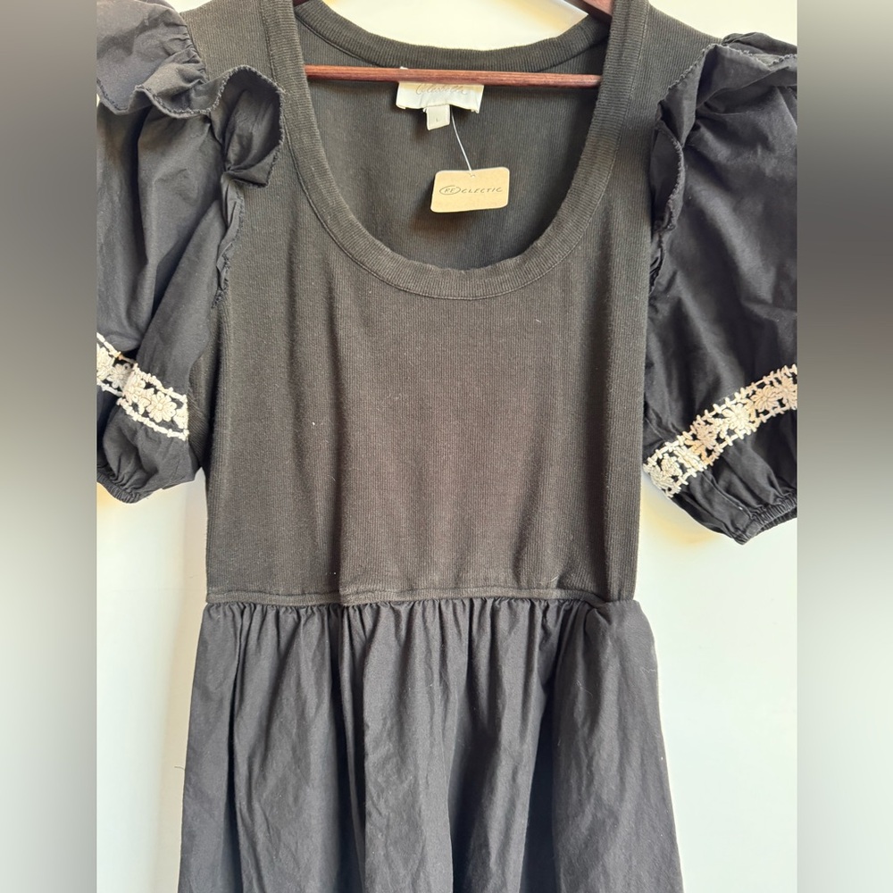 Cleobella Selma Midi Dress Black Women Large Puff Sleeves Knit‎ cottagecore boho - Picture 7 of 14